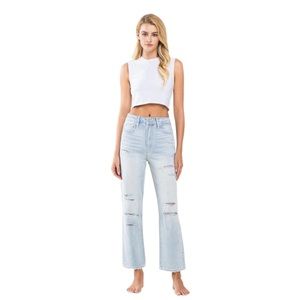 Super High Rise Distressed Ankle Straight Jeans - Vervet - Size 27